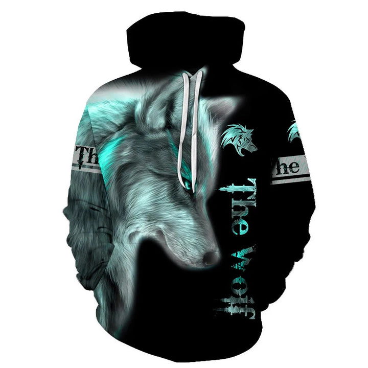 Unisex Kapuzenpullover mit kreativem Wolfsmotiv Drune