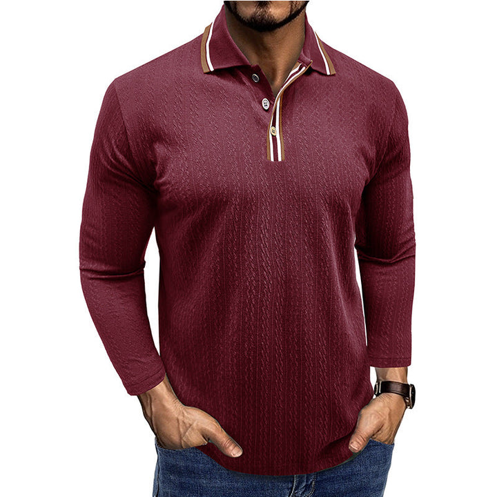 Drune | Polo Shirt Taillierte Passform Lange Ärmel Gestreifter Kragen Strick Textur