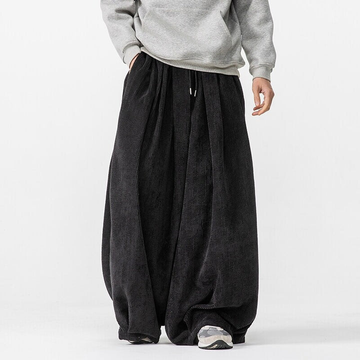 Herren Extraweite Cord-Ballonhose mit Falten, Tunnelzug und schwerem Fall Drune