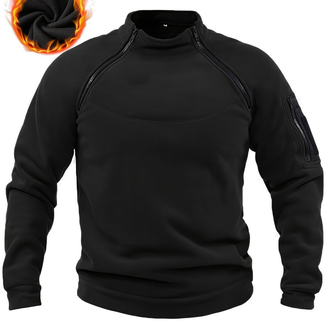 Herren Thermischer Fleece‑Halbzippullover mit Utility‑Ärmeltasche & Schulterreißverschlüssen Drune