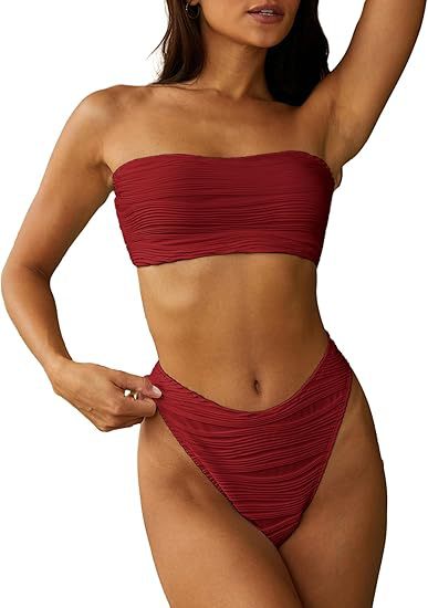 Damen Bandeau Bikini mit Raffungen Drune