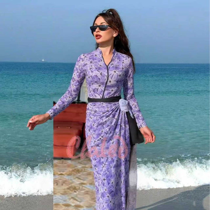 Damen elegantes Strandkleid mit floralem Muster Drune