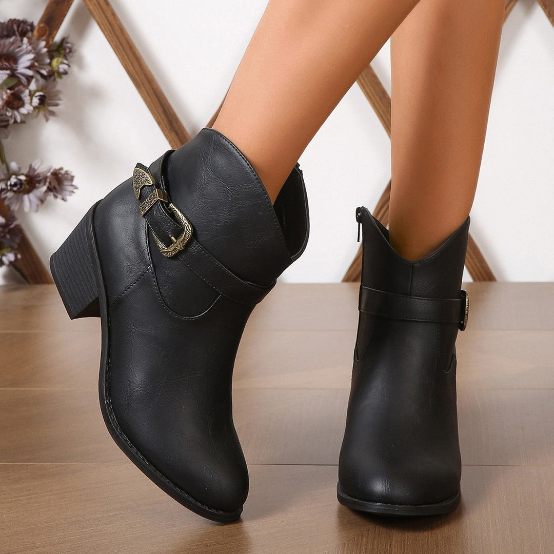 Damen Freizeit-Stiefeletten mit dekorativem Schnallen-Detail Drune