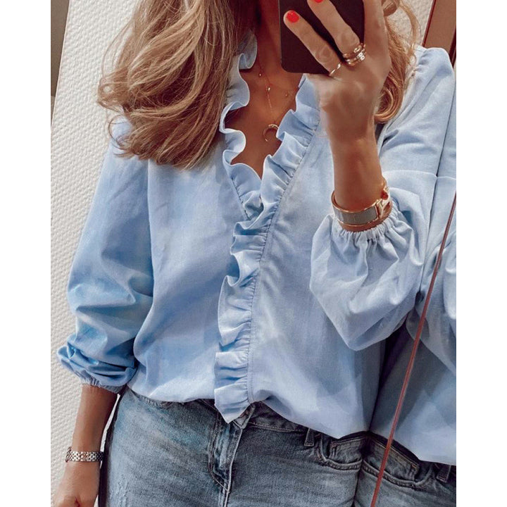 Damen Bluse mit Rüschendetails und elegantem Stehkragen Drune