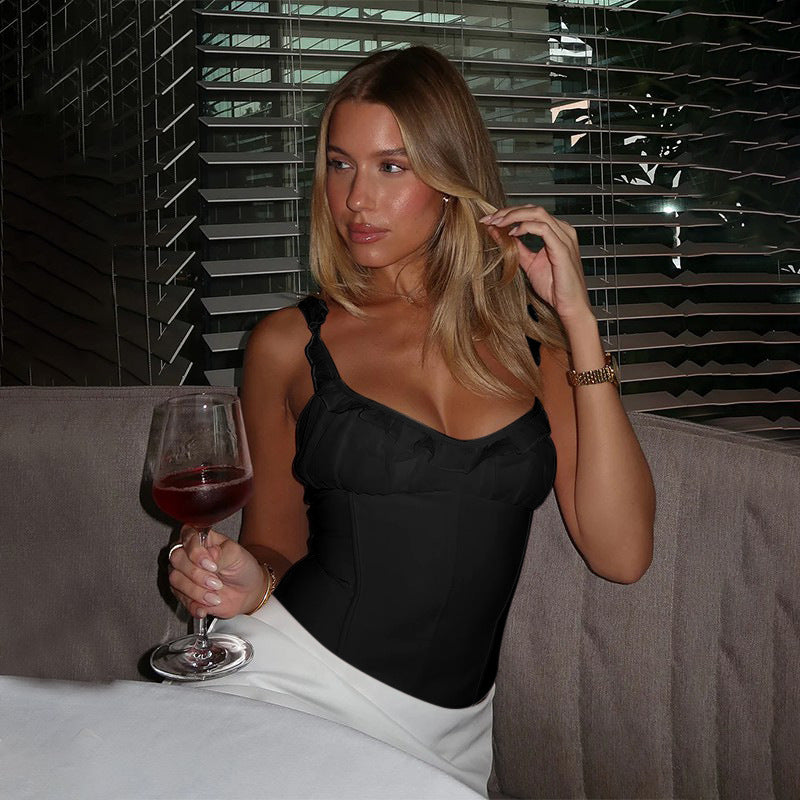 Damen elegante Korsage mit Rüschendetails Drune