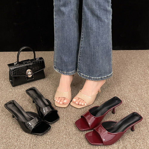 Damen Chic Offene Mules mit quadratischer Zehenpartie und elegantem Absatz Drune