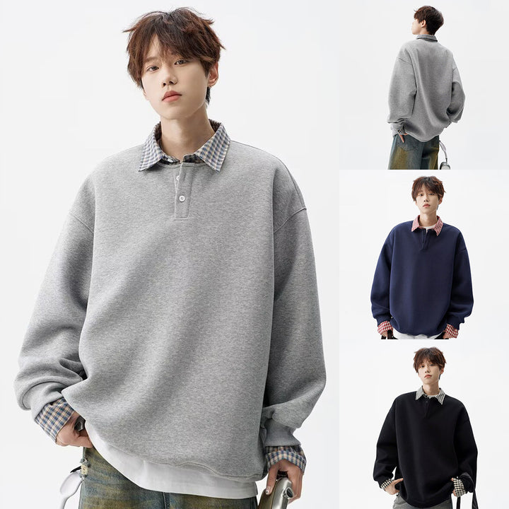 Herren Oversized Sweatshirt mit Kragen Drune