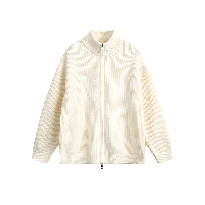 Herren Grobstrickjacke mit hohem Kragen und durchgehendem Reißverschluss Drune