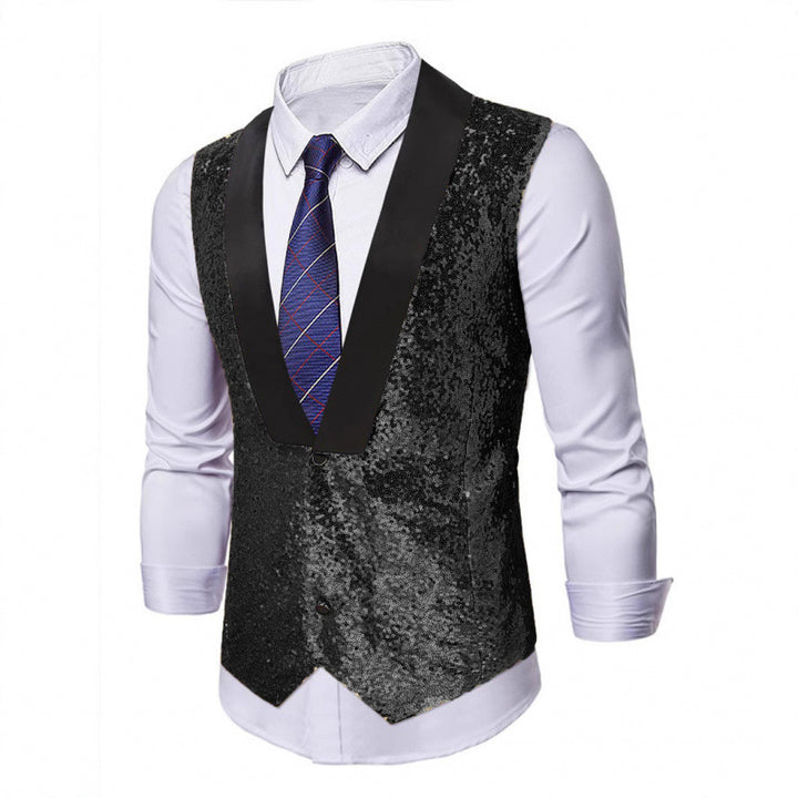 Herren Glamourweste mit Pailletten, Schalkragen und tailliertem Schnitt Drune