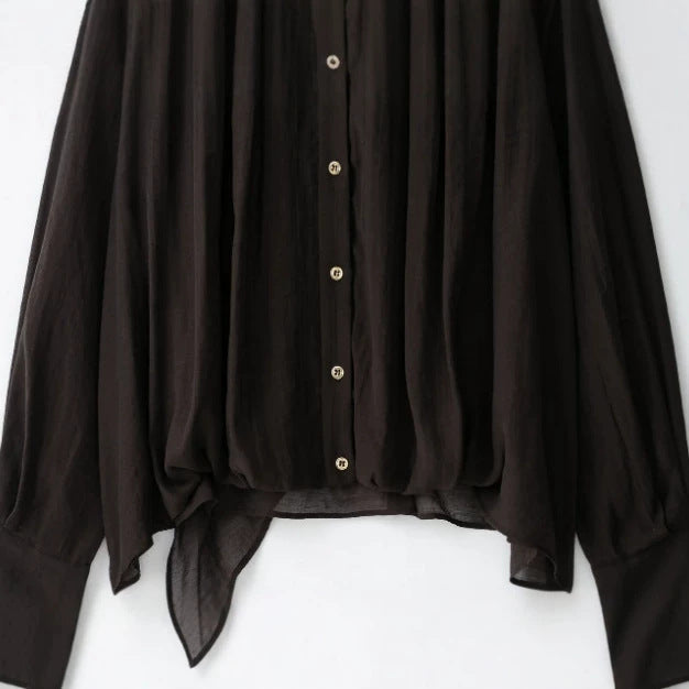 Damen Locker fallende Chiffon‑Bluse mit Schalkragen, Knopfleiste und Ballonärmeln Drune