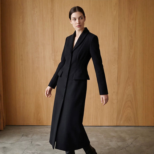 Damen Taillierter Longcoat mit Schalkragen und figurformenden Abnähern Drune