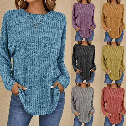 Damen Oversized Struktur-Strickpullover mit Rundhals und Eingrifftaschen Drune