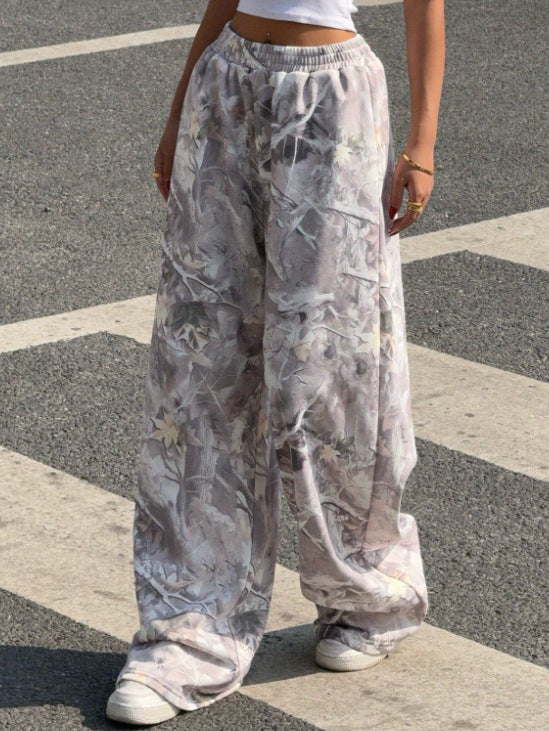 Damen nan weite Palazzo-Hose mit floralem Alloverprint und elastischem Bund Drune