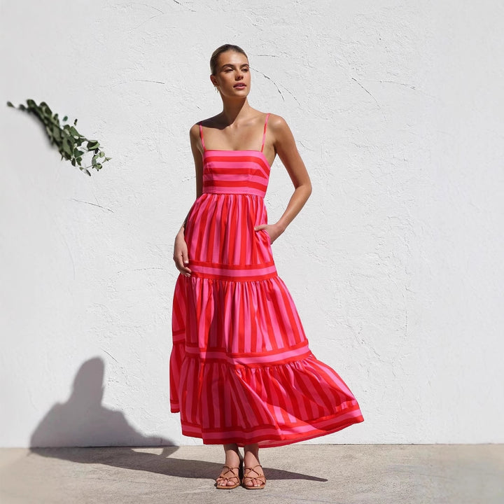 Damen Maxikleid mit Streifenmuster und fließendem Rock Drune