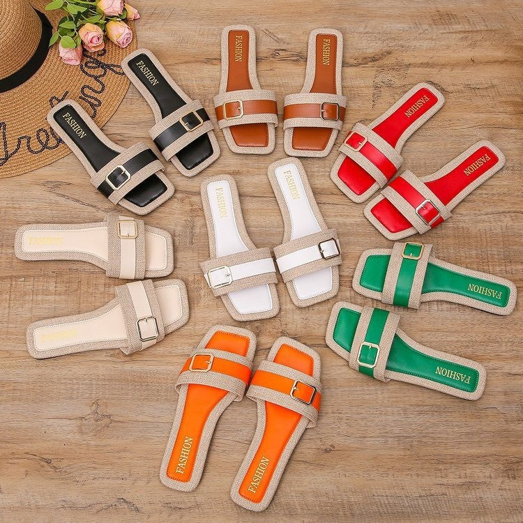 Damen Modische Slide-Sandalen mit dekorativem Riemen und komfortabler Sohle Drune