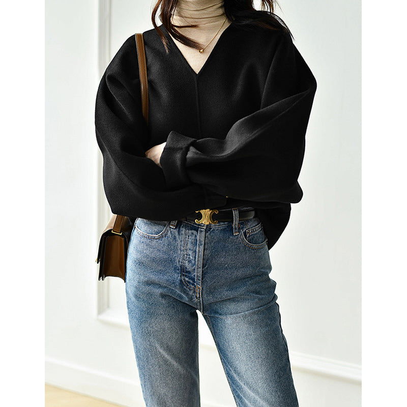 Damen Lässiger V-Ausschnitt Pullover Drune