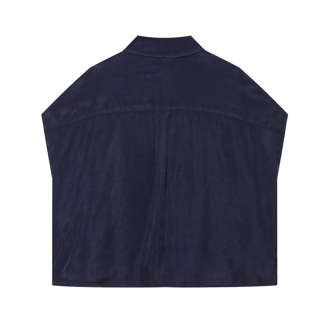 Damen Oversize Ärmellose Hemdbluse aus Leinenoptik mit durchgehender Knopfleiste Drune