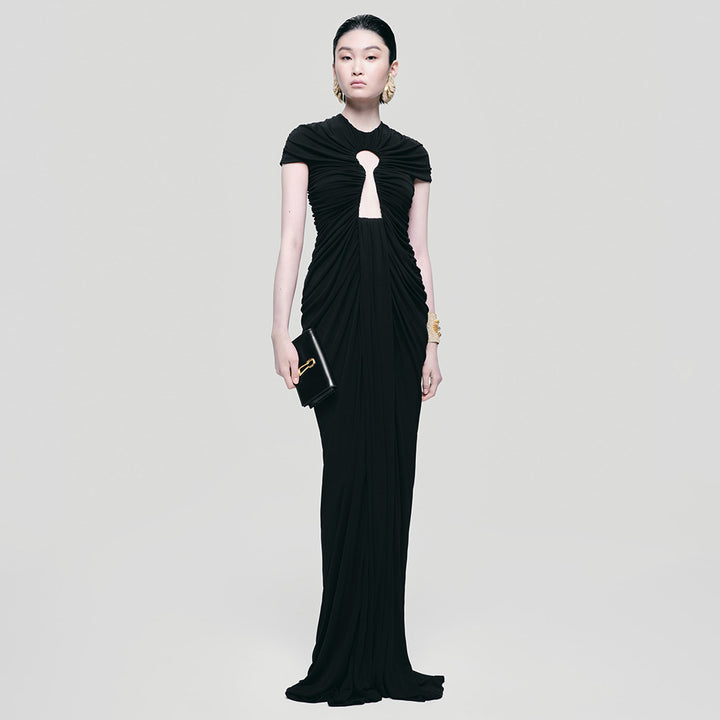 Damen glamouröses Abendkleid mit raffinierten Drapierungen und Schlitz Drune