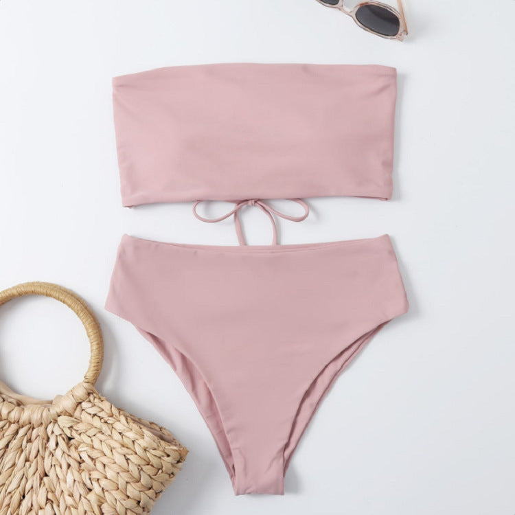 Damen Bikini-Set mit bandeau Oberteil und hohem Taillenslip Drune
