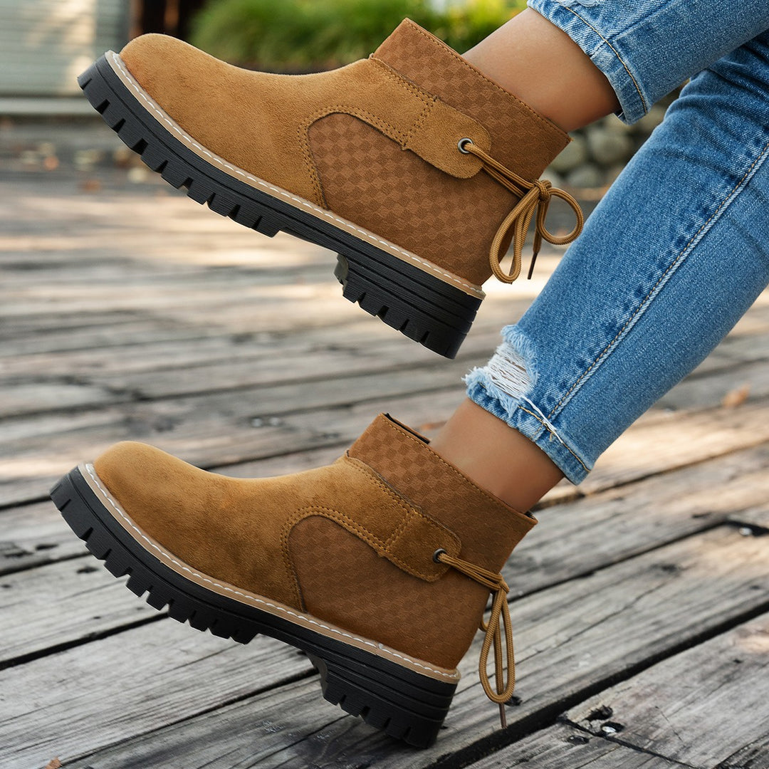 Damen nan kurze Wildleder-Stiefelette mit robuster Profilsohle und gepolstertem Schaft Drune