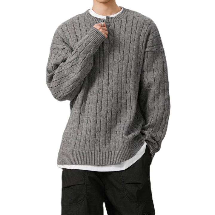 Herren Grobstrickpullover mit Knopfleiste Drune