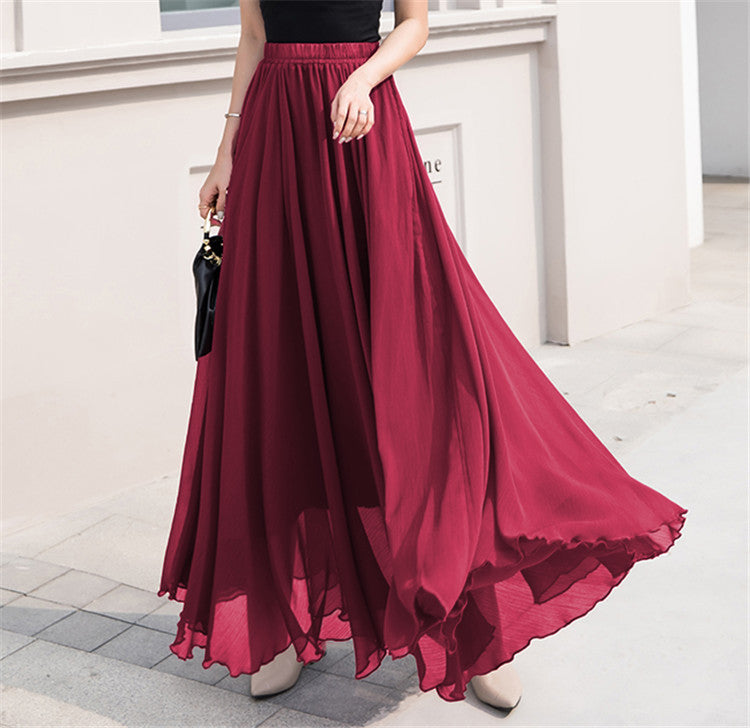 Damen nan Maxi-Chiffonrock mit elastischem Bund und fließender A-Linie Drune