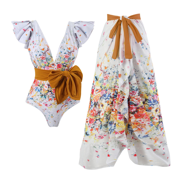 Damen Maxi-Rock mit floralen Mustern und verspieltem Schärpen-Detail Drune