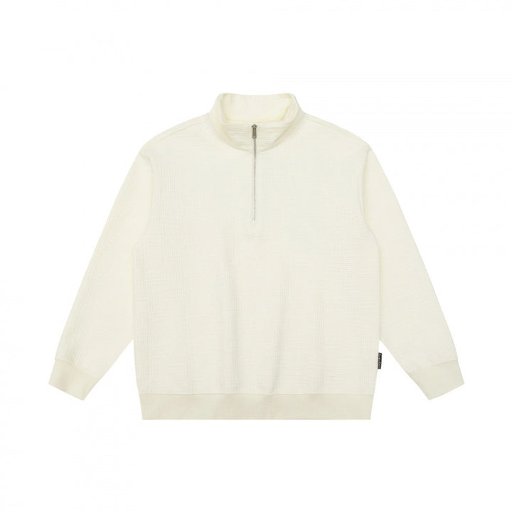 Unisex Oversize Waffelstruktur Halbzip-Pullover mit Stehkragen Drune