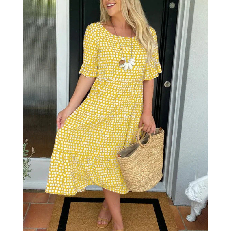 Damen Midi-Kleid im lässigen Boho-Stil mit reißfestem Material und elastischen Ärmeln Drune