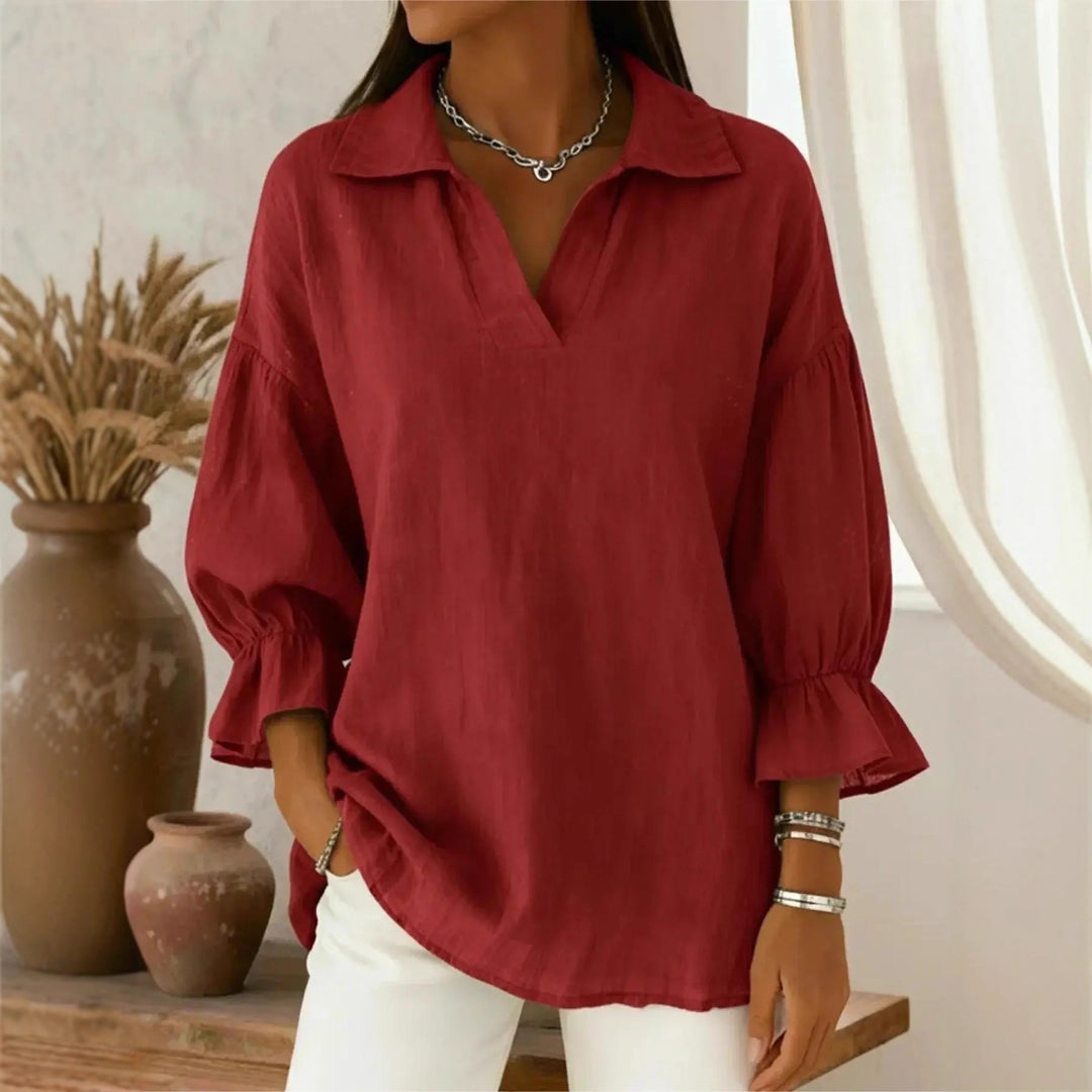 Damen Lässige und elegante Bluse mit weiten Ärmeln Drune