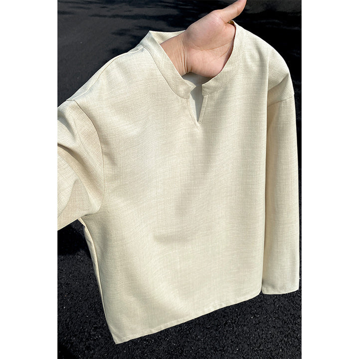 Damen Baumwolle Langarmshirt mit Stehkragen Drune