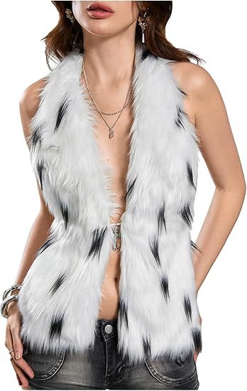 Damen Ärmelloses Cropped-Kunstpelz-Set mit Minirock und flauschigen Stulpen Drune