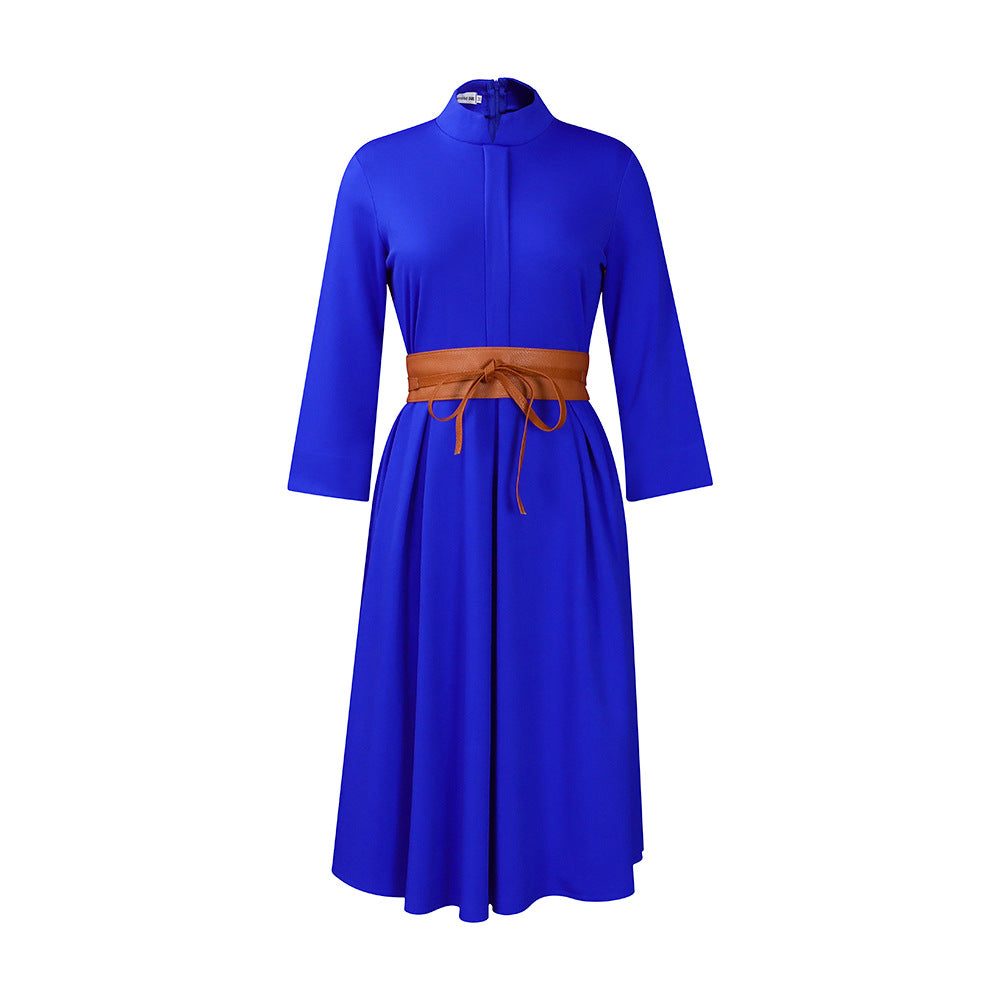 Damen Midikleid mit elegantem Stehkragen und abnehmbarem Gürtel Drune