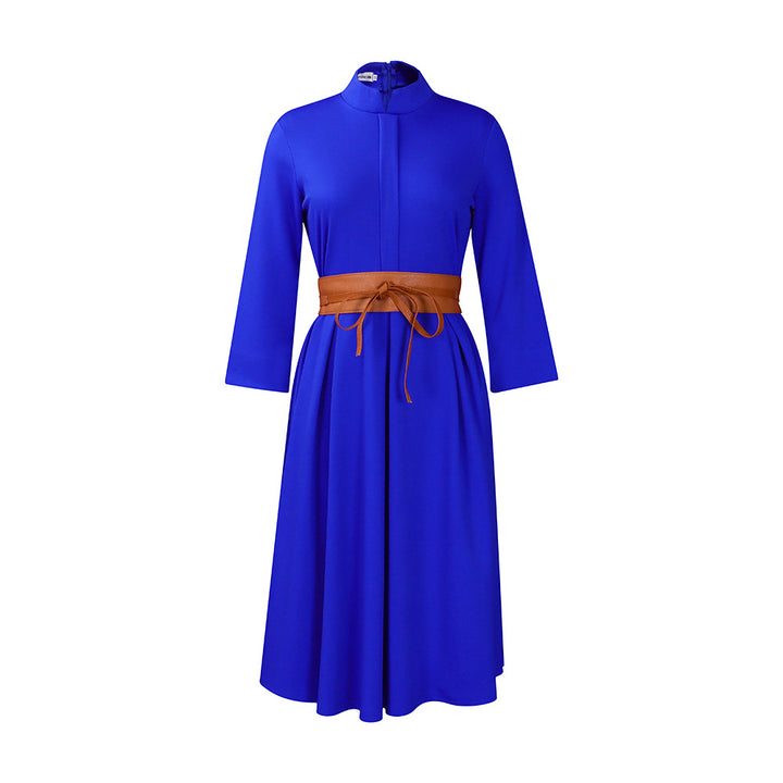 Damen Midikleid mit elegantem Stehkragen und abnehmbarem Gürtel Drune