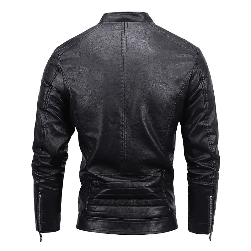 Herren Kunstleder-Blouson im Slim-Fit mit gesteppter Schulterpartie, Stehkragen und Reißverschlusstaschen Drune