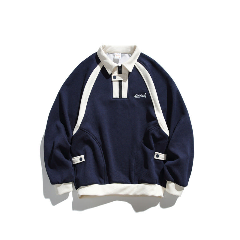 Unisex Oversize Halfzip-Sweatshirt mit kontrastierendem Hemdkragen und Raglanärmeln Drune