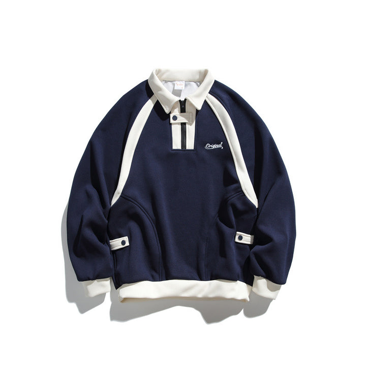 Unisex Oversize Halfzip-Sweatshirt mit kontrastierendem Hemdkragen und Raglanärmeln Drune