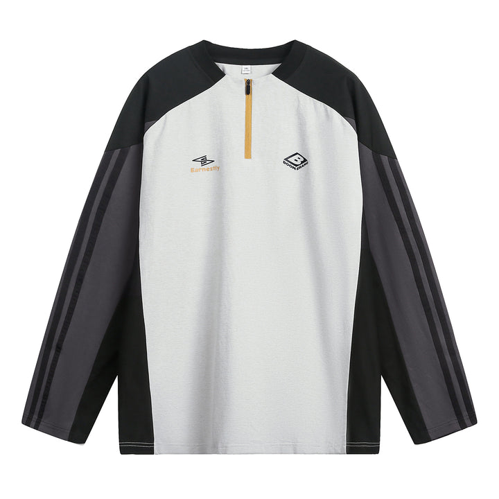 Unisex Sportliches Oversize-Halbzip-Sweatshirt im Retro-Track-Stil mit Kontrastpaneelen und Drei-Streifen-Ärmeln Drune