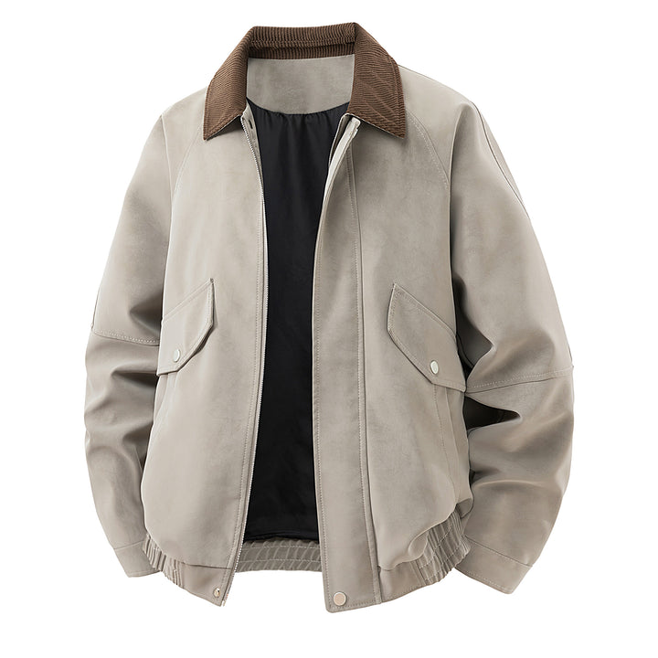 Herren Kurze Wildleder-Bomberjacke mit Cordkragen Drune