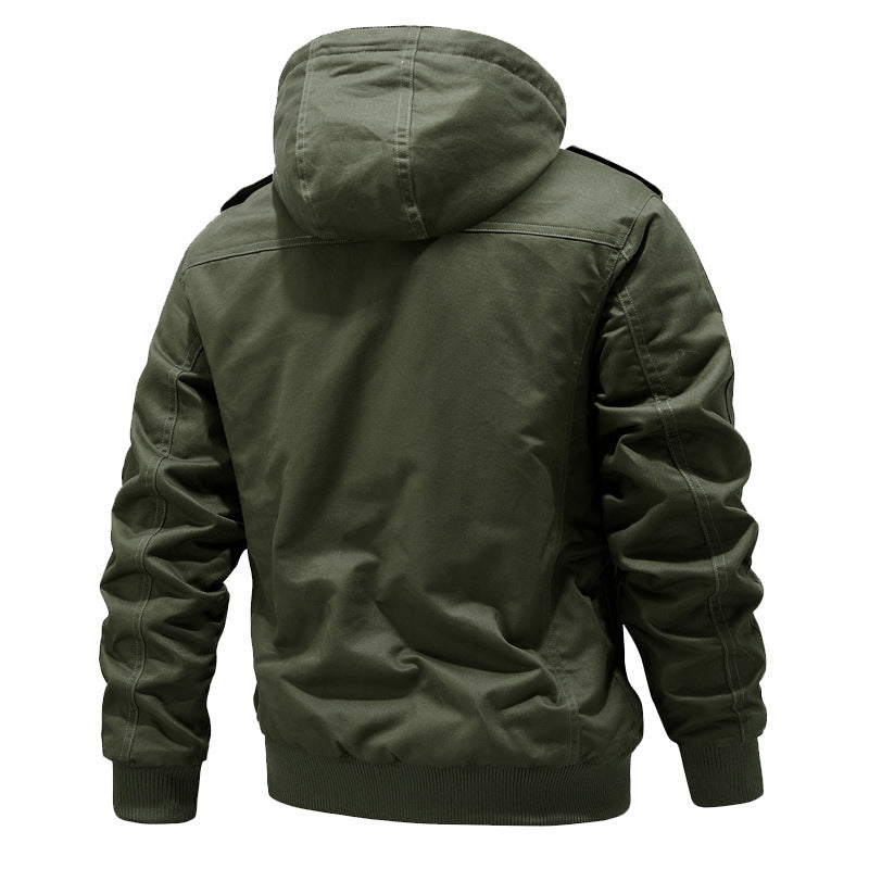 Herren Wasserabweisender Canvas-Bomber mit wärmender Sherpa-Innenlage, Kapuze und Utility-Taschen Drune