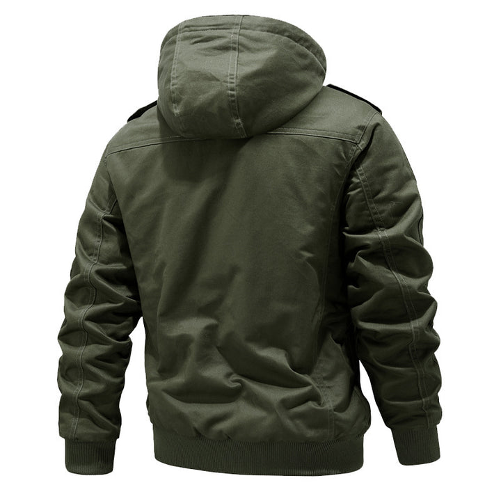 Herren Wasserabweisender Canvas-Bomber mit wärmender Sherpa-Innenlage, Kapuze und Utility-Taschen Drune