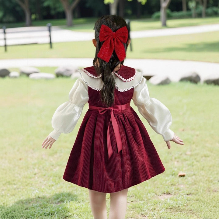 Mädchen Kleid mit festlichem Kragen und Schleifendetail Drune