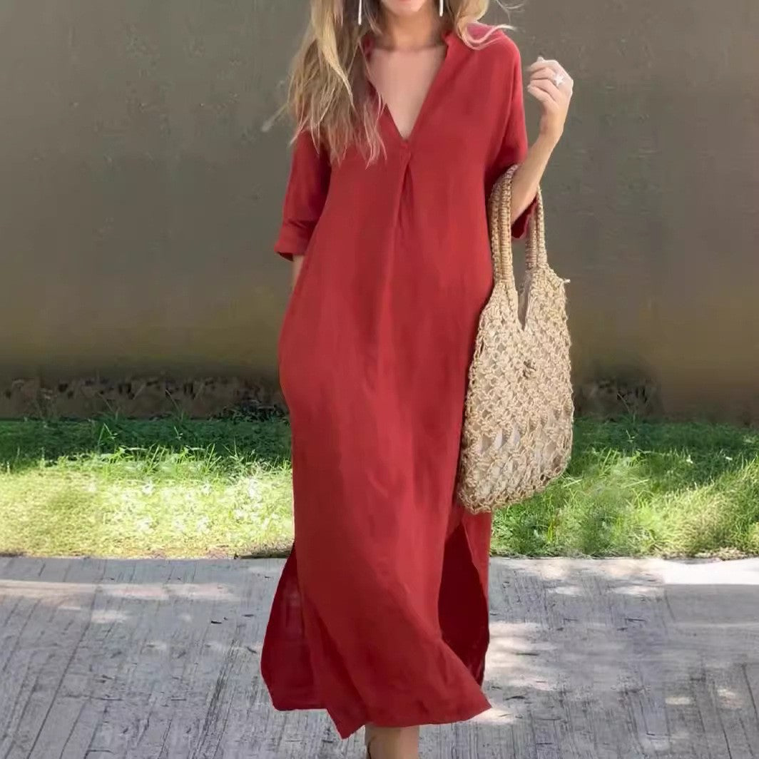 Damen Lässiges Maxikleid mit verdecktem V-Ausschnitt Drune