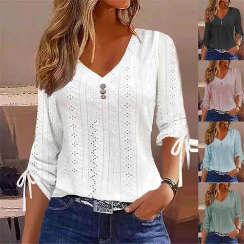 Damen V-Ausschnitt Bluse mit Raffdetails Drune