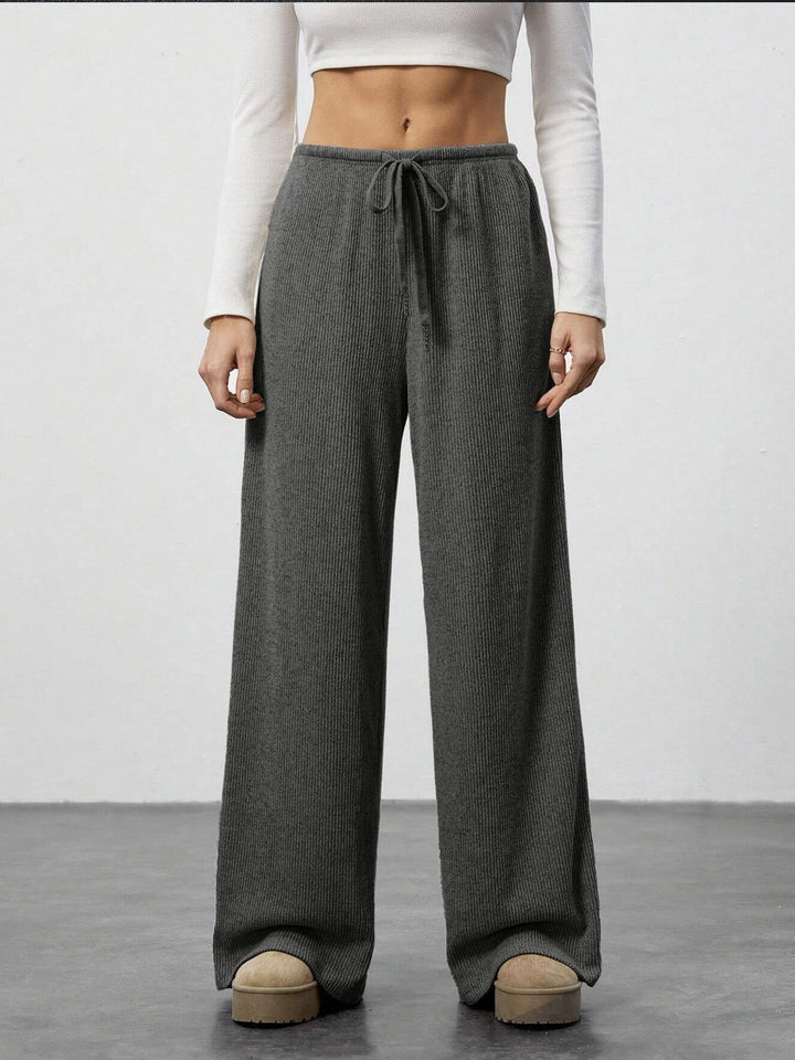 Damen Weit geschnittene Relax-Hose aus elastischem Strickmaterial mit Kordelzug Drune