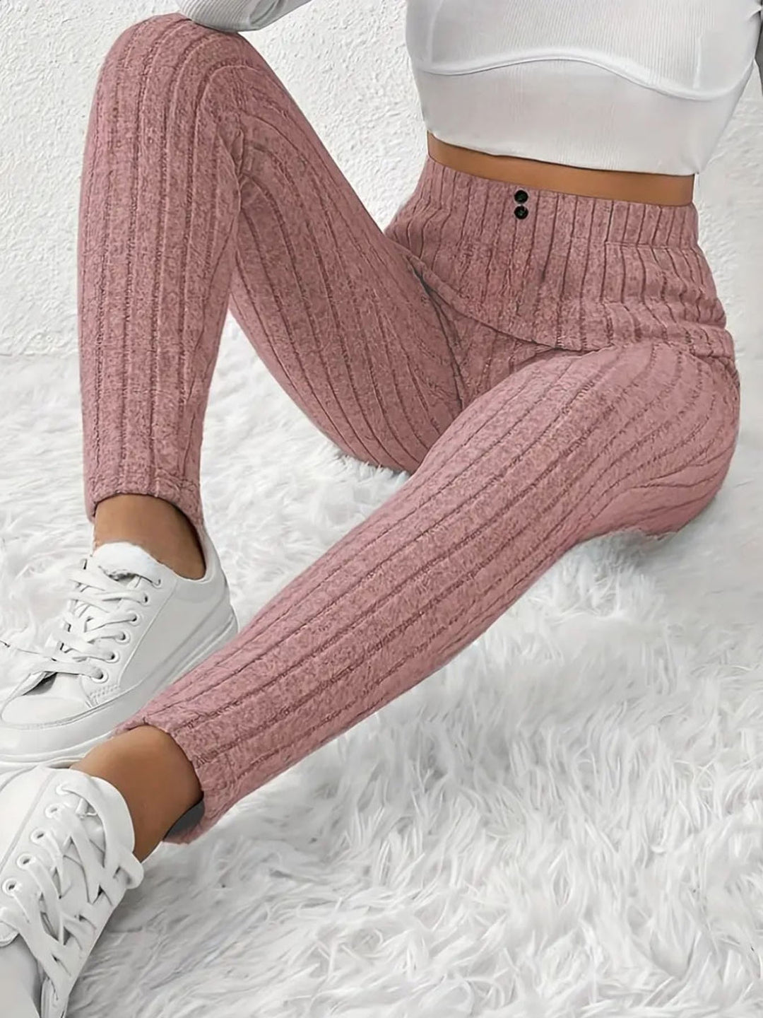 Damen Hochgeschnittene Rippstrick-Leggings mit elastischem Taillenbund Drune