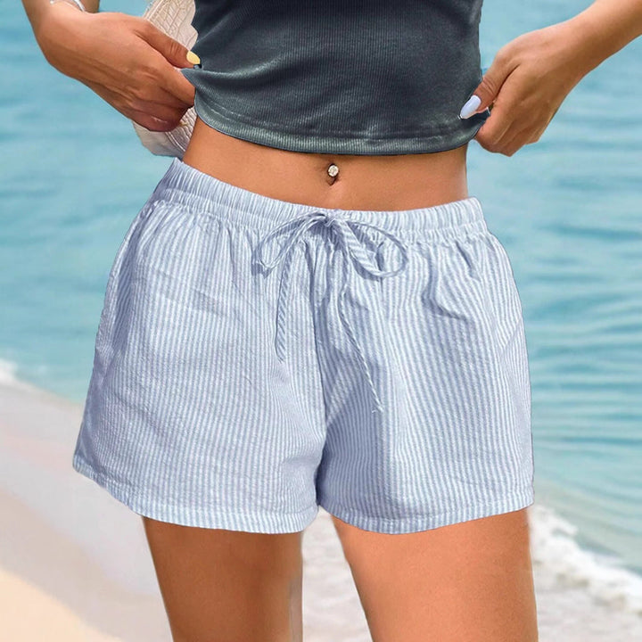 Damen lässige Shorts mit elastischem Bund und feinem Streifenmuster Drune