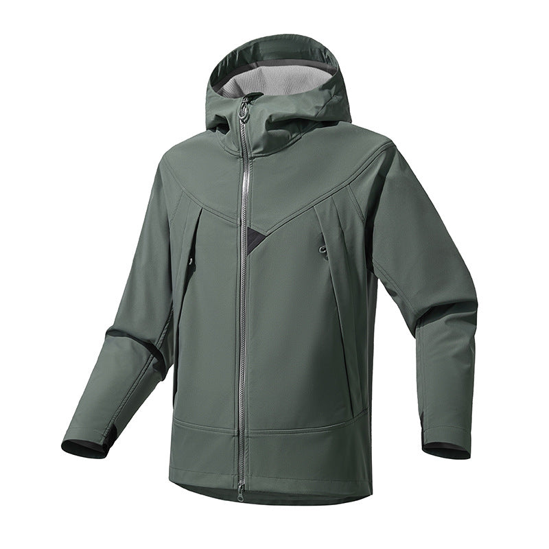 Herren Technische Softshell-Outdoorjacke mit Kapuze winddichtem Stretch und Zwei-Wege-Reißverschluss Drune