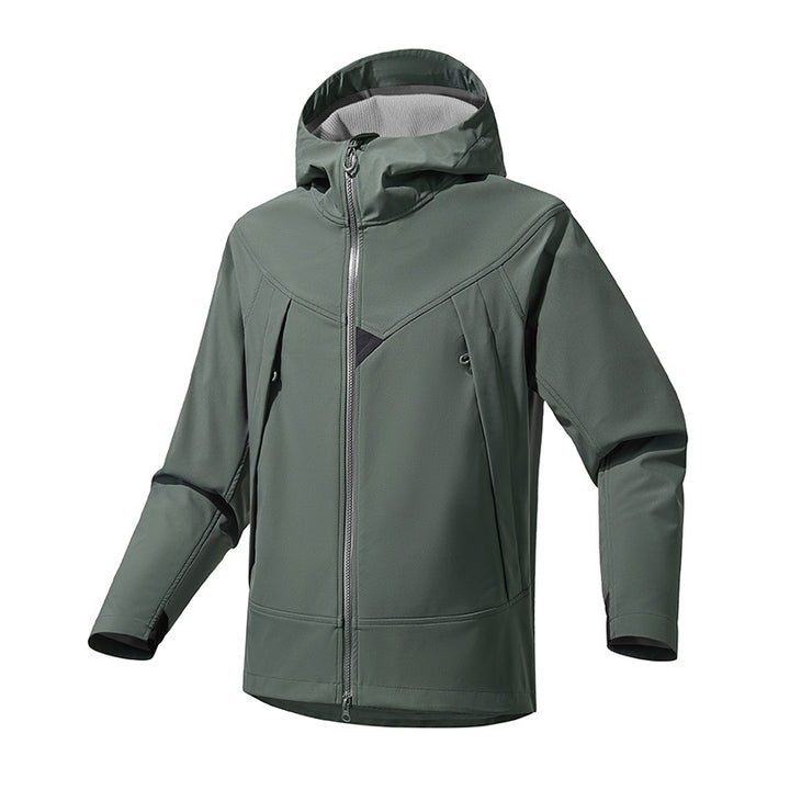 Herren Technische Softshell-Outdoorjacke mit Kapuze winddichtem Stretch und Zwei-Wege-Reißverschluss Drune