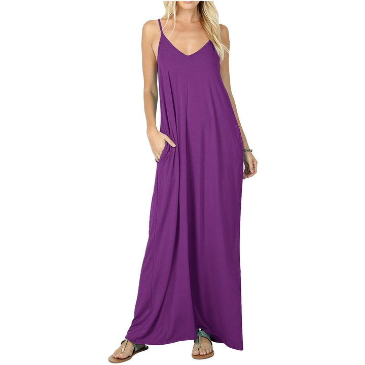 Damen Maxikleid mit verstellbaren Spaghettiträgern und praktischen Taschen Drune
